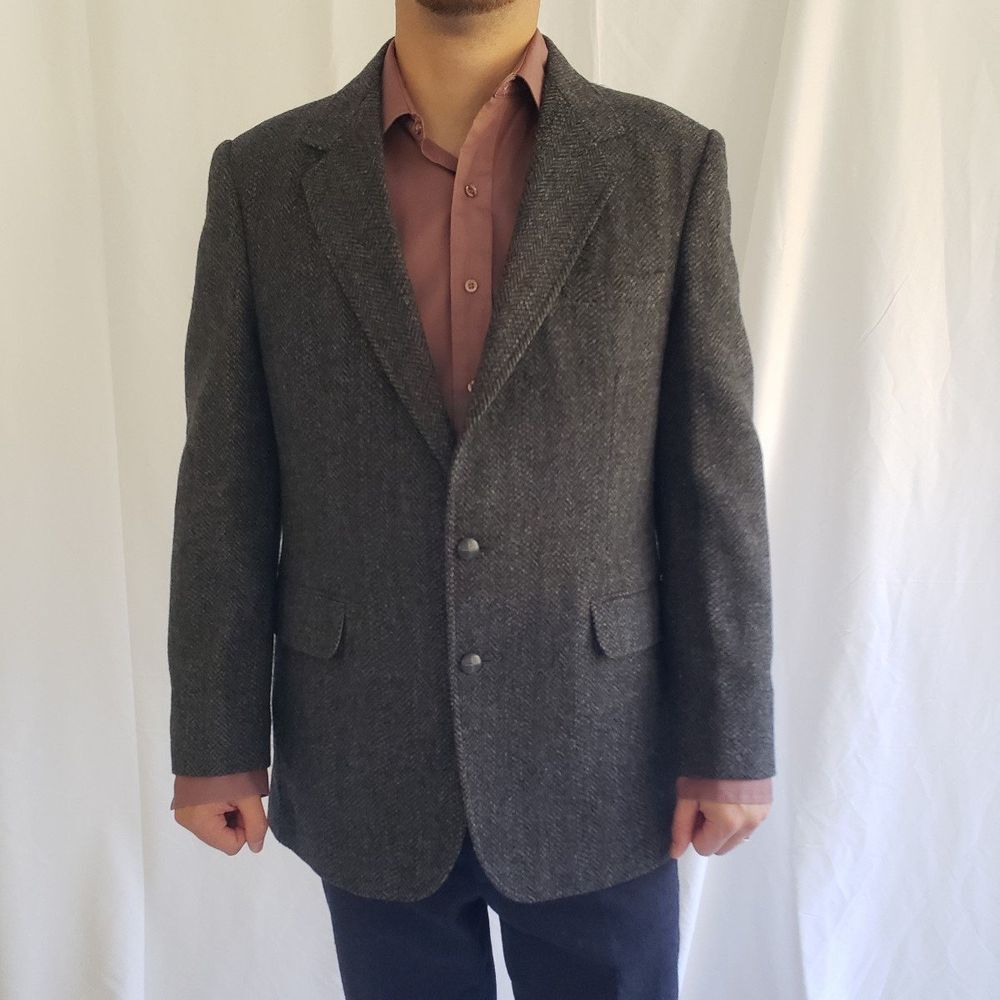 80s‎ Gray Wool Herringbone Blazer